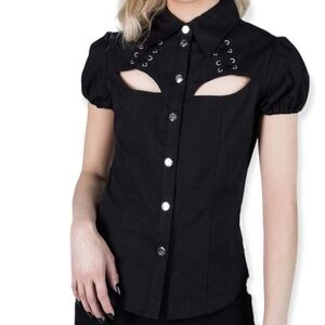 KILLSTAR-Hellstar Lace Up Black Button Up Women's Shirt Size XXL New With Tag
